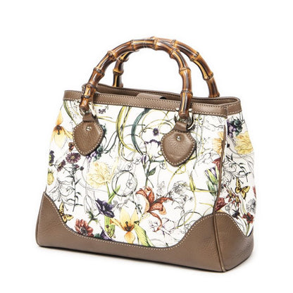 Gucci Bamboo Top Handle Ivory/brown Floral Canvas A