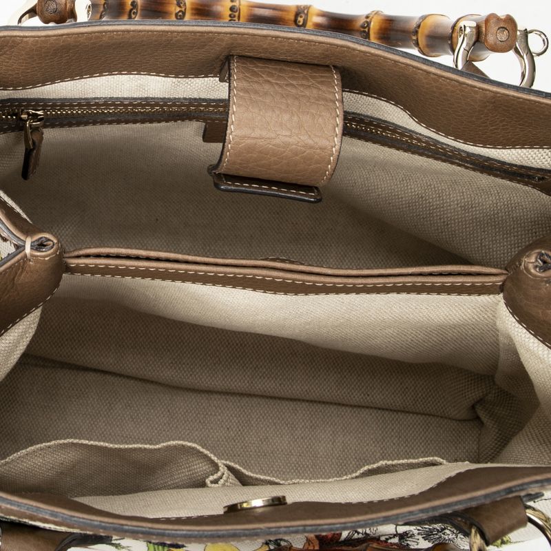 Gucci Bamboo Top Handle Ivory/brown Floral Canvas A