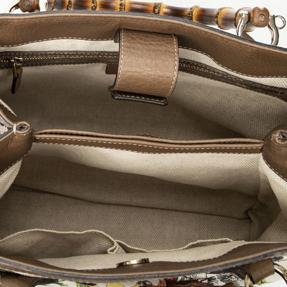Gucci Bamboo Top Handle Ivory/brown Floral Canvas A