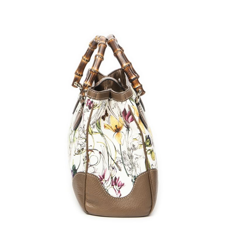Gucci Bamboo Top Handle Ivory/brown Floral Canvas A