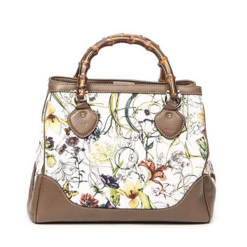 Gucci Bamboo Top Handle Ivory/brown Floral Canvas A
