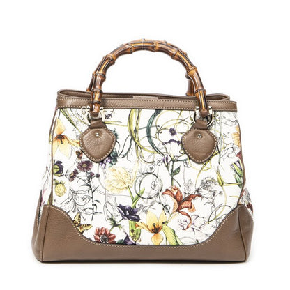 Gucci Bamboo Top Handle Ivory/brown Floral Canvas A