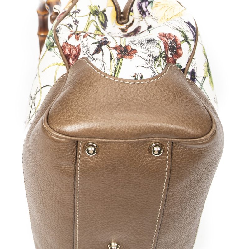 Gucci Bamboo Top Handle Ivory/brown Floral Canvas A