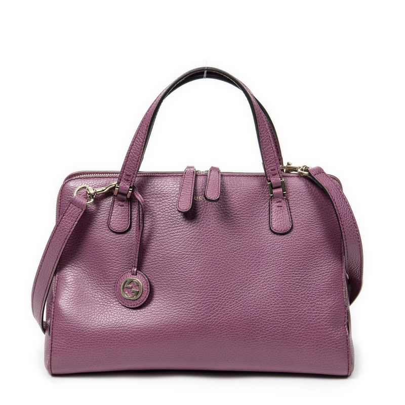 Gucci 2-way Top Handle Purple Grained Calfskin Leather A