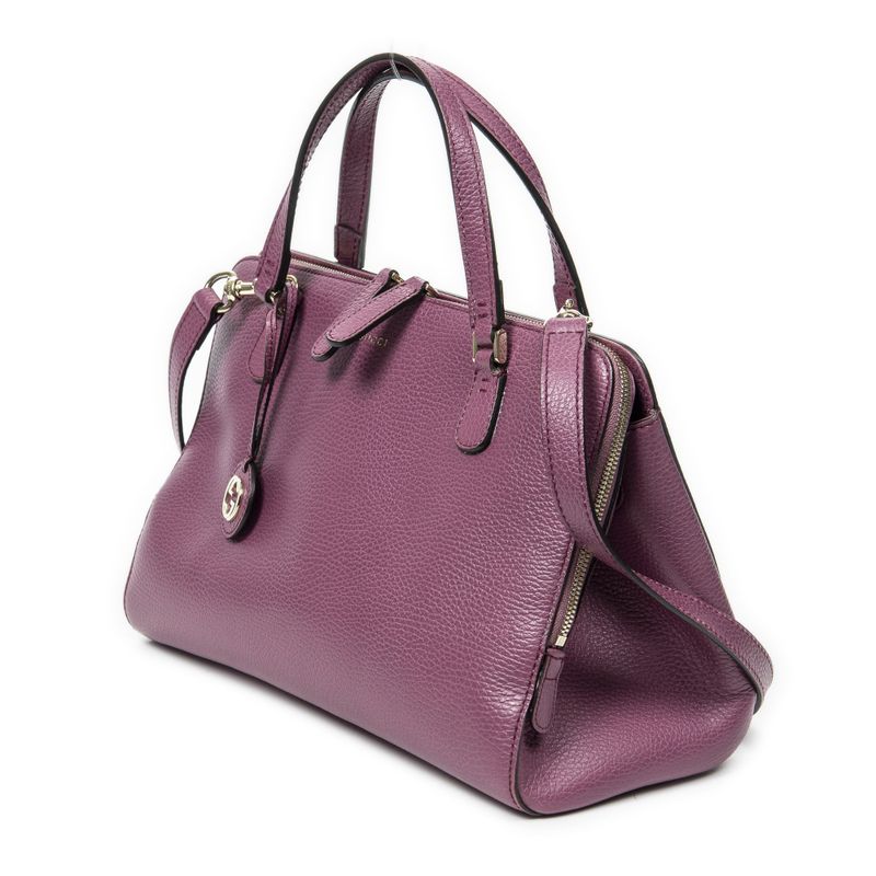 Gucci 2-way Top Handle Purple Grained Calfskin Leather A