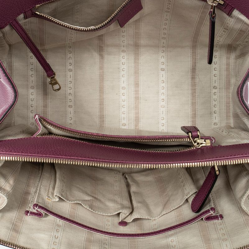 Gucci 2-way Top Handle Purple Grained Calfskin Leather A