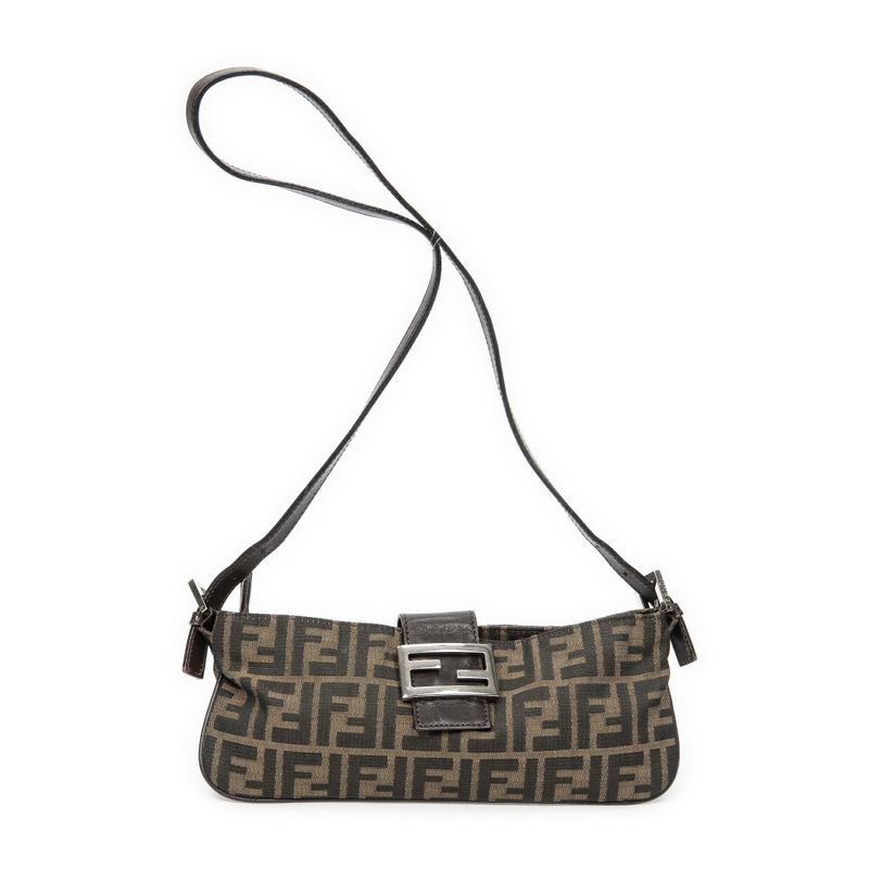 Fendi Rectangular Zip Pochette Brown/black Zucca Canvas A