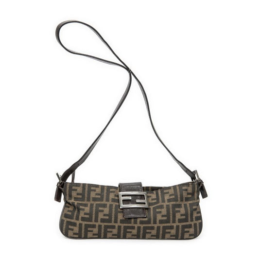 Fendi Rectangular Zip Pochette Brown/black Zucca Canvas A