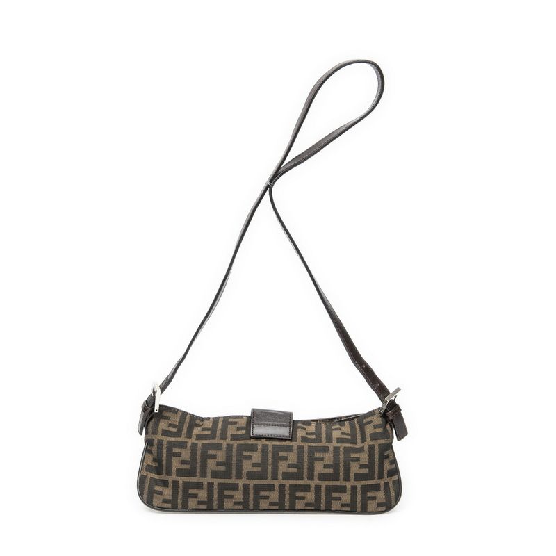 Fendi Rectangular Zip Pochette Brown/black Zucca Canvas A