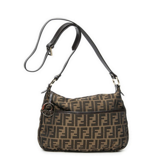 Fendi Zip Messenger Crossbody Brown/black Zucca Canvas A