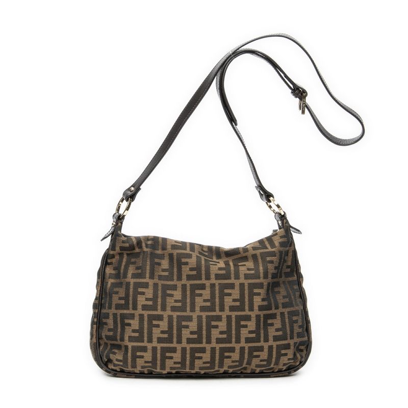 Fendi Zip Messenger Crossbody Brown/black Zucca Canvas A