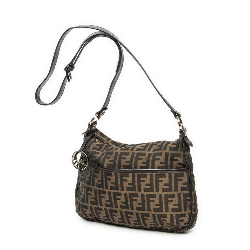 Fendi Zip Messenger Crossbody Brown/black Zucca Canvas A