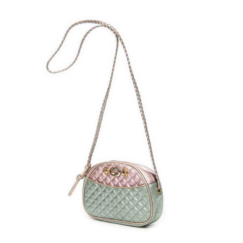 Gucci Trapunta Camera Crossbody Pink And Teal Matelasse Calfskin A