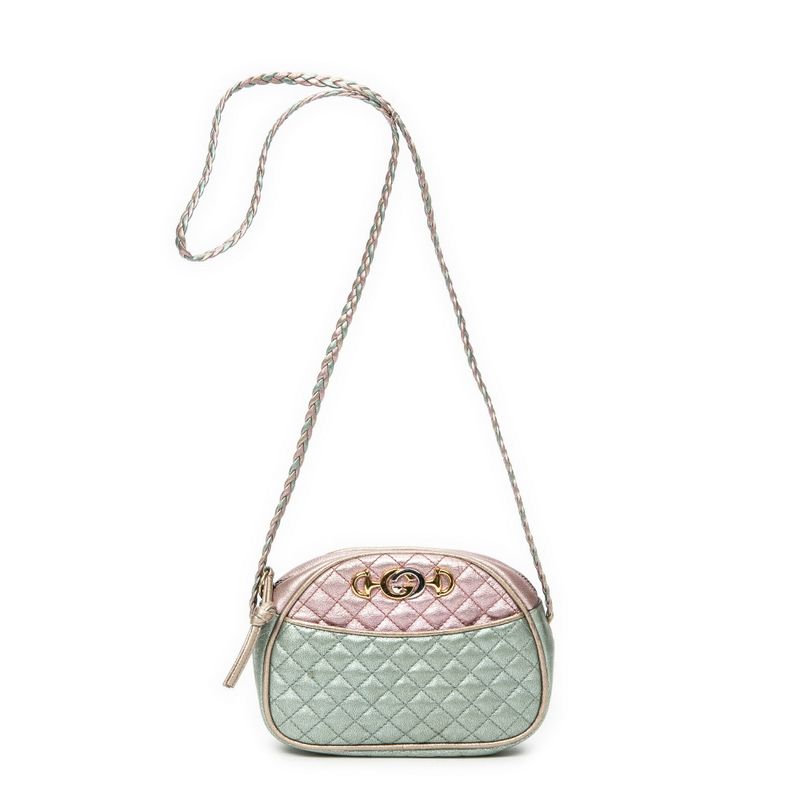 Gucci Trapunta Camera Crossbody Pink And Teal Matelasse Calfskin A