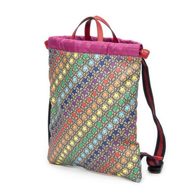 Gucci Drawstring Backpack Beige/red Print Supreme PVC Canvas A