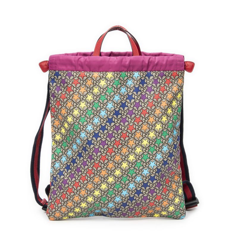 Gucci Drawstring Backpack Beige/red Print Supreme PVC Canvas A