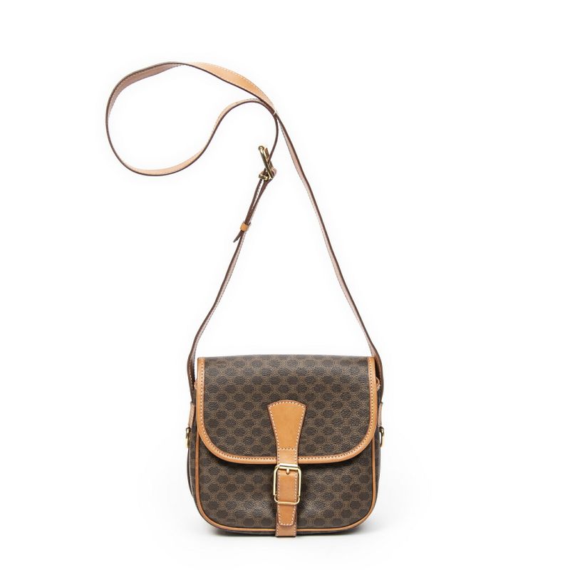 Celine Buckle Flap Crossbody Brown Macadam PVC Canvas A