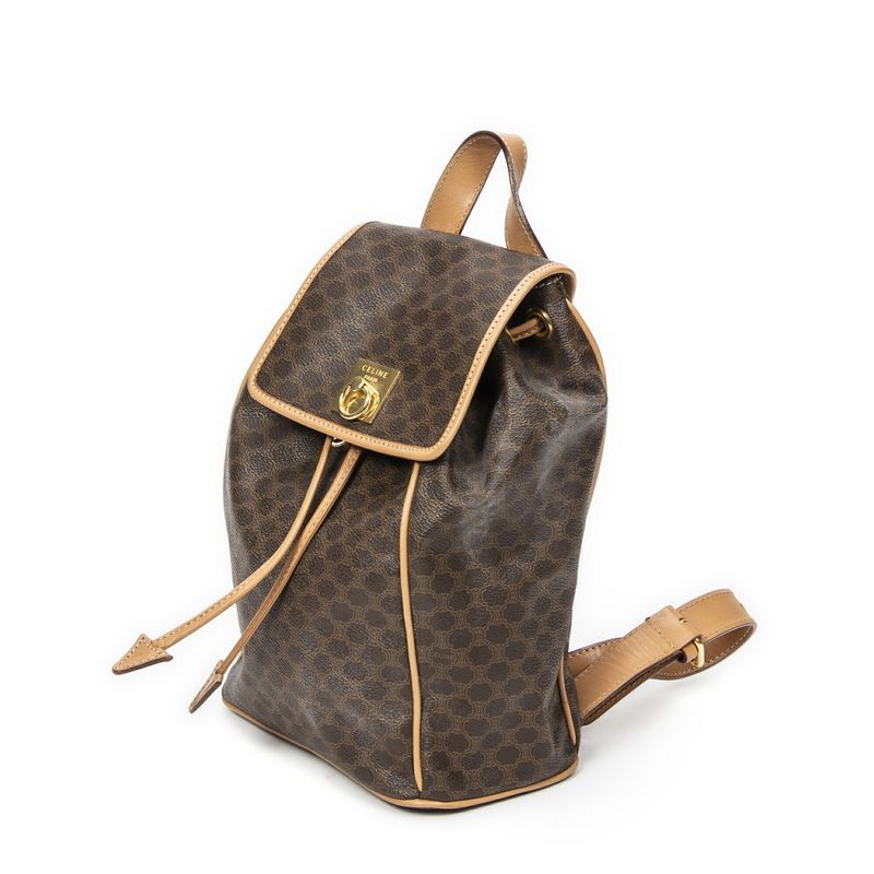 Celine Drawstring Flap Backpack Brown/beige Macadam PVC Canvas A