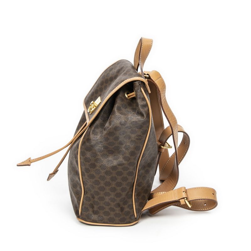 Celine Drawstring Flap Backpack Brown/beige Macadam PVC Canvas A