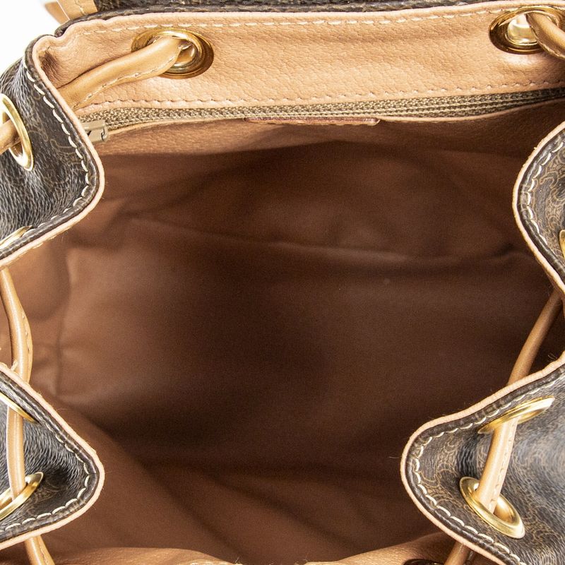 Celine Drawstring Flap Backpack Brown/beige Macadam PVC Canvas A