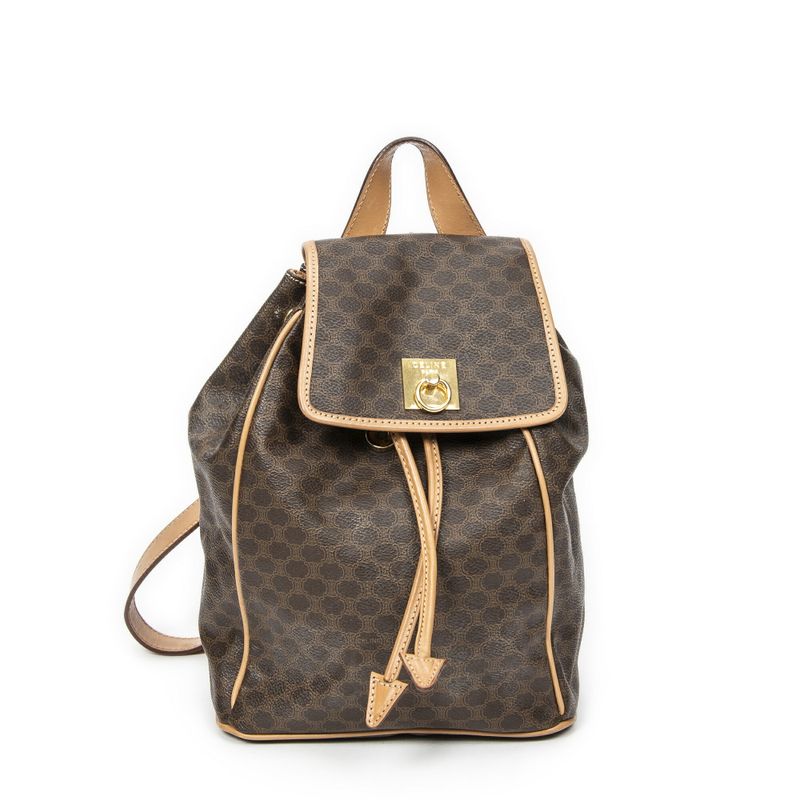Celine Drawstring Flap Backpack Brown/beige Macadam PVC Canvas A