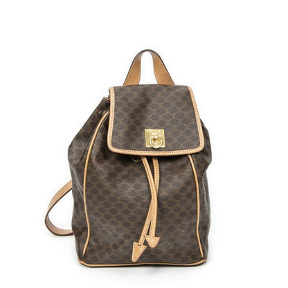 Celine Drawstring Flap Backpack Brown/beige Macadam PVC Canvas A