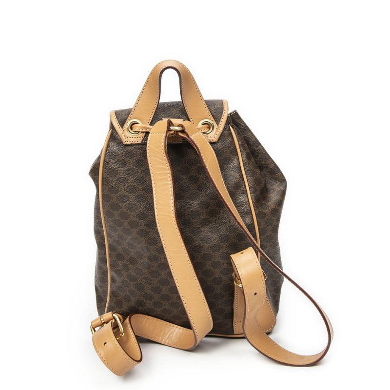 Celine Drawstring Flap Backpack Brown/beige Macadam PVC Canvas A