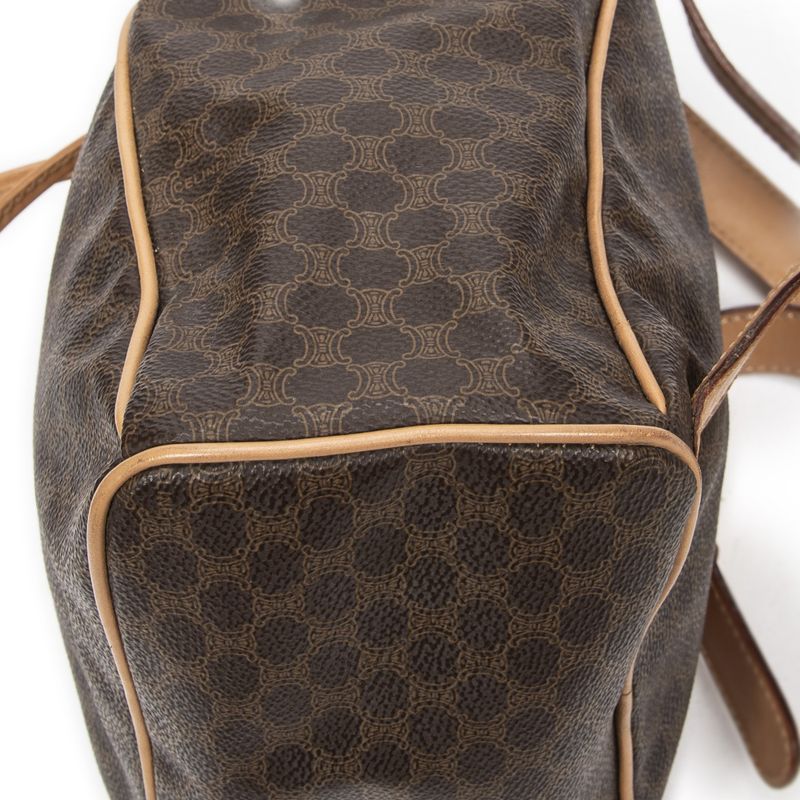 Celine Drawstring Flap Backpack Brown/beige Macadam PVC Canvas A