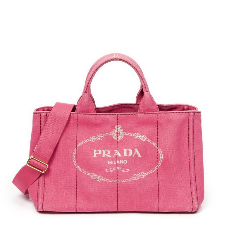 Prada Medium Canapa Tote Fuchsia Pink Canapa Canvas AB