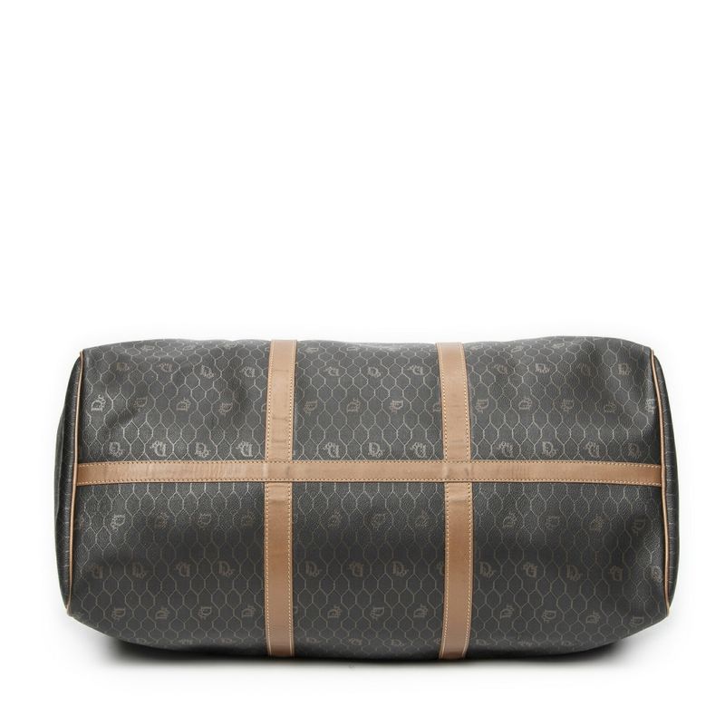 DIOR Vintage Large Travel Boston Grey/brown Honeycomb PVC Canvas AB