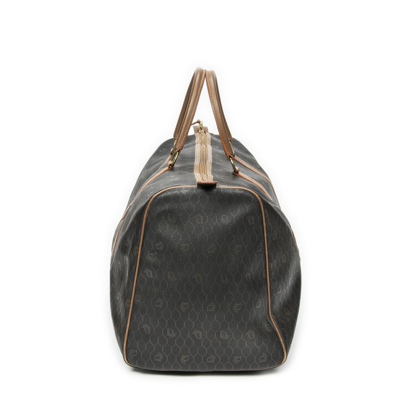 DIOR Vintage Large Travel Boston Grey/brown Honeycomb PVC Canvas AB