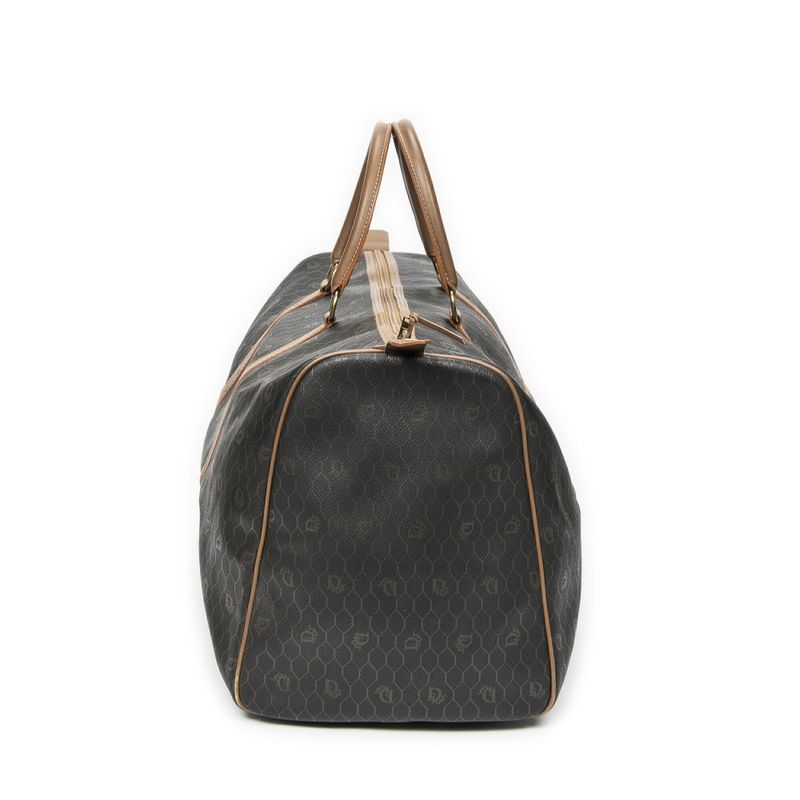 DIOR Vintage Large Travel Boston Grey/brown Honeycomb PVC Canvas AB
