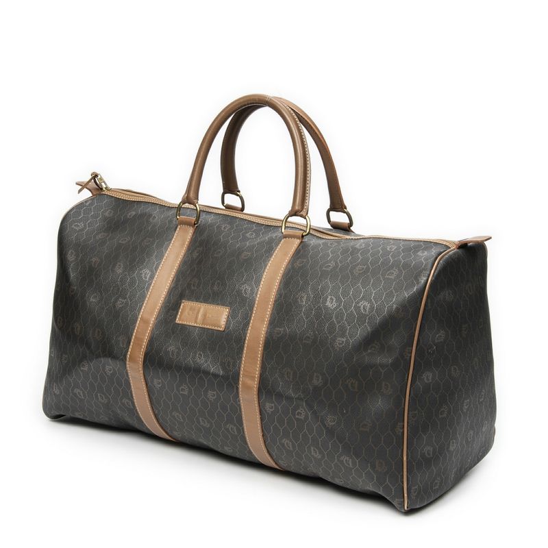 DIOR Vintage Large Travel Boston Grey/brown Honeycomb PVC Canvas AB