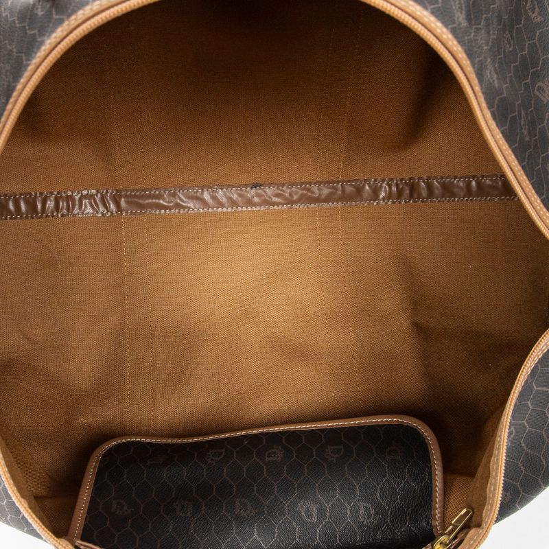 DIOR Vintage Large Travel Boston Grey/brown Honeycomb PVC Canvas AB