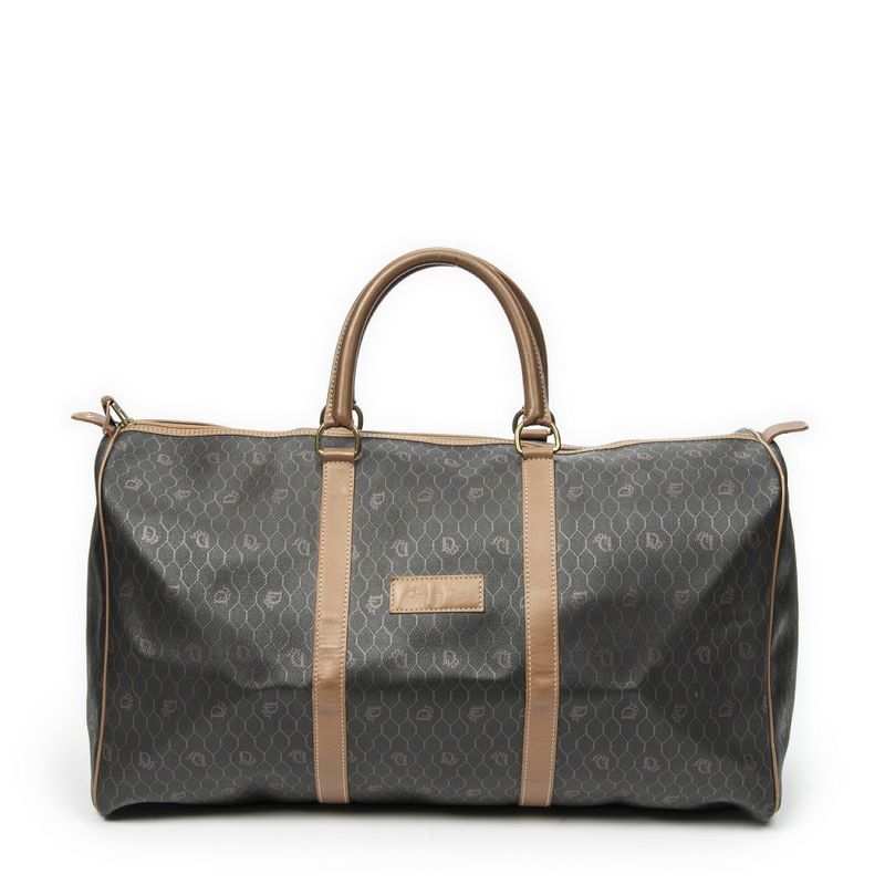 DIOR Vintage Large Travel Boston Grey/brown Honeycomb PVC Canvas AB
