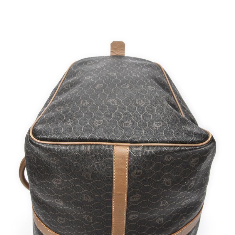 DIOR Vintage Large Travel Boston Grey/brown Honeycomb PVC Canvas AB