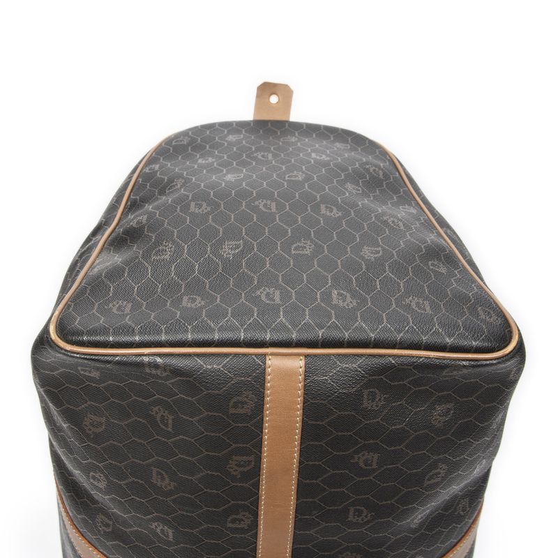 DIOR Vintage Large Travel Boston Grey/brown Honeycomb PVC Canvas AB