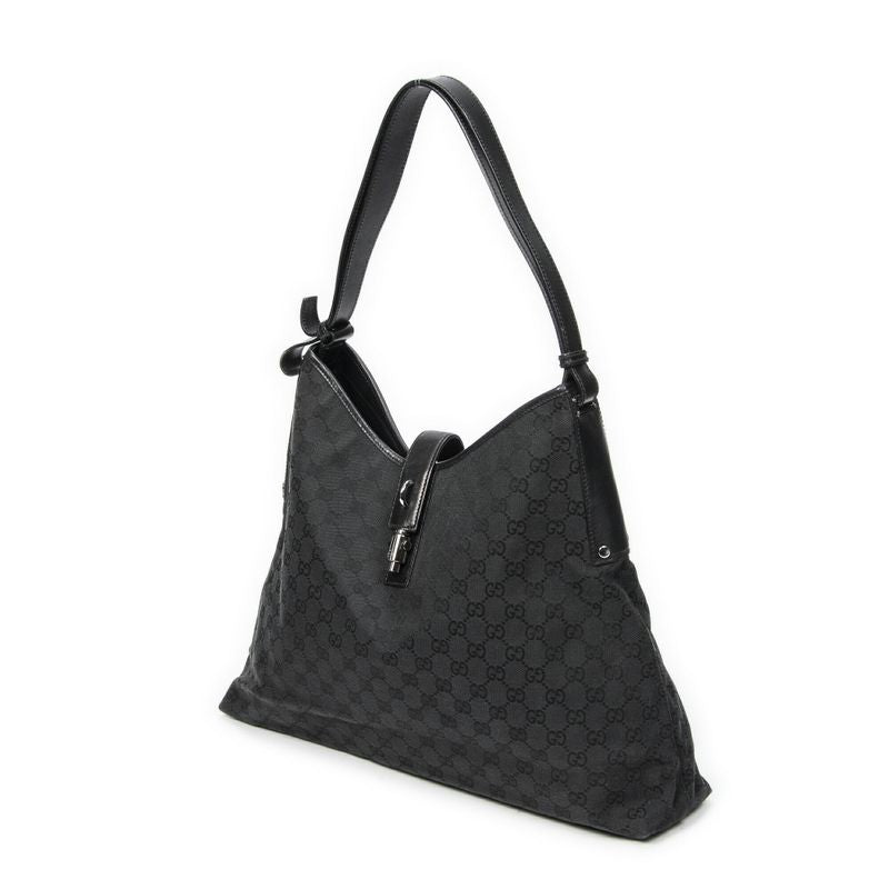 Gucci Large Piston Hobo Black GG Canvas AB