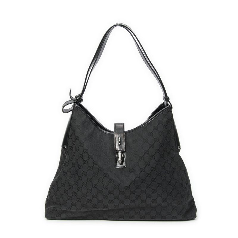 Gucci Large Piston Hobo Black GG Canvas AB