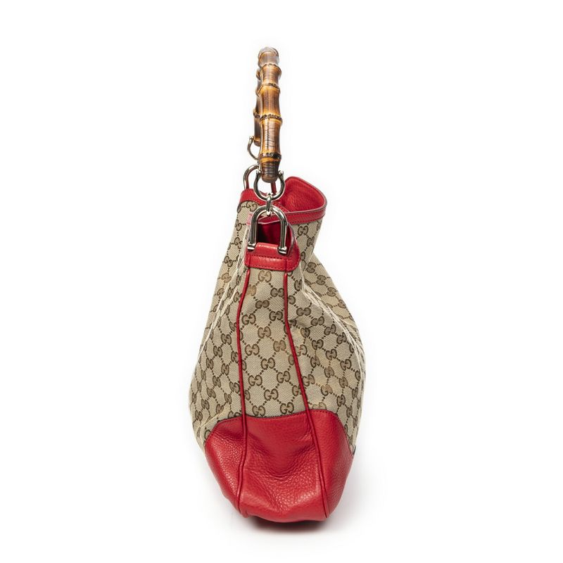 Gucci Medium Diana Bamboo Hobo Red/beige GG Canvas A