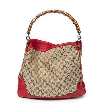 Gucci Medium Diana Bamboo Hobo Red/beige GG Canvas A