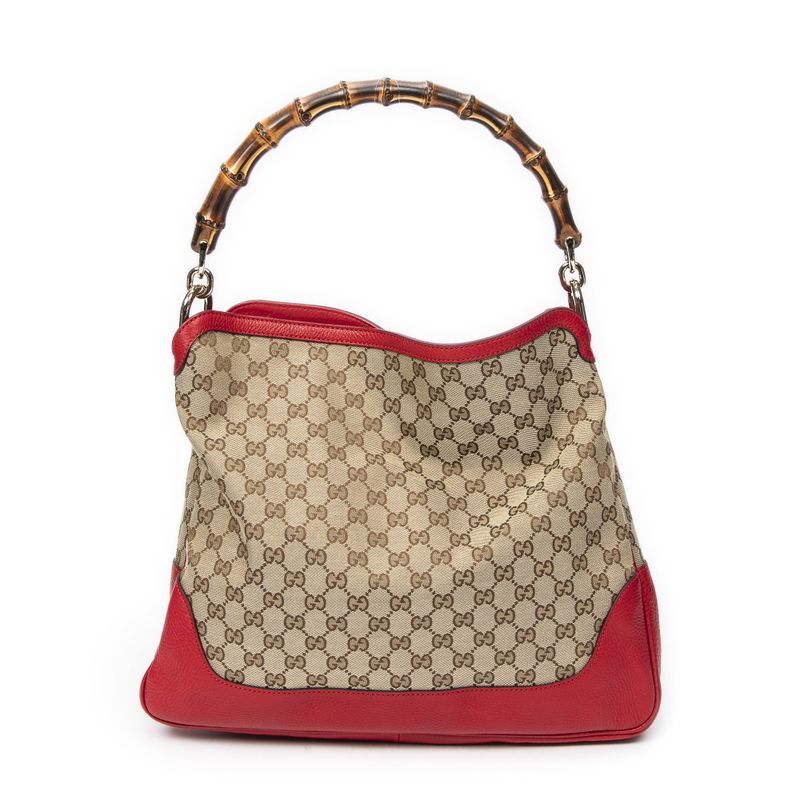 Gucci Medium Diana Bamboo Hobo Red/beige GG Canvas A