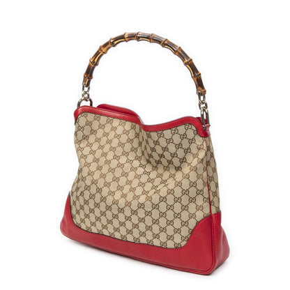 Gucci Medium Diana Bamboo Hobo Red/beige GG Canvas A