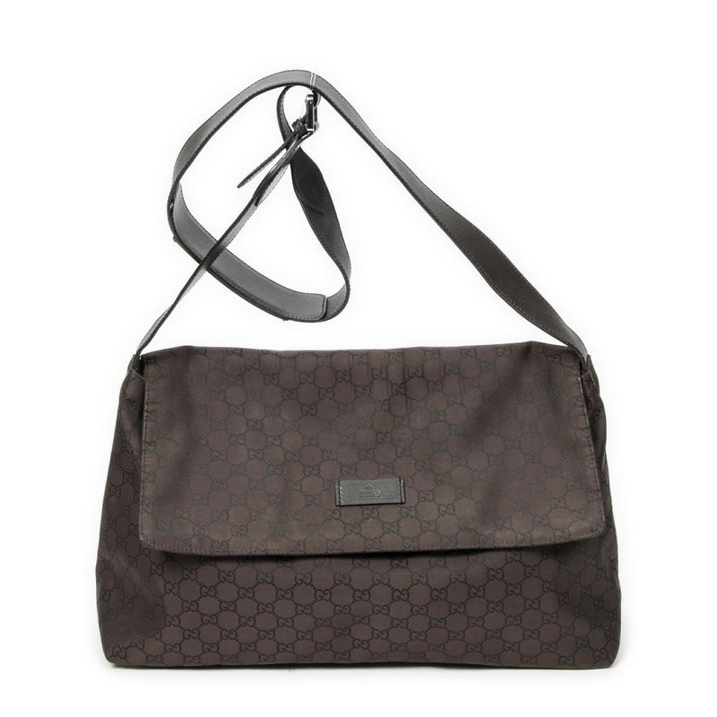 Gucci Large Flap Messenger Brown GG Nylon Canvas AB