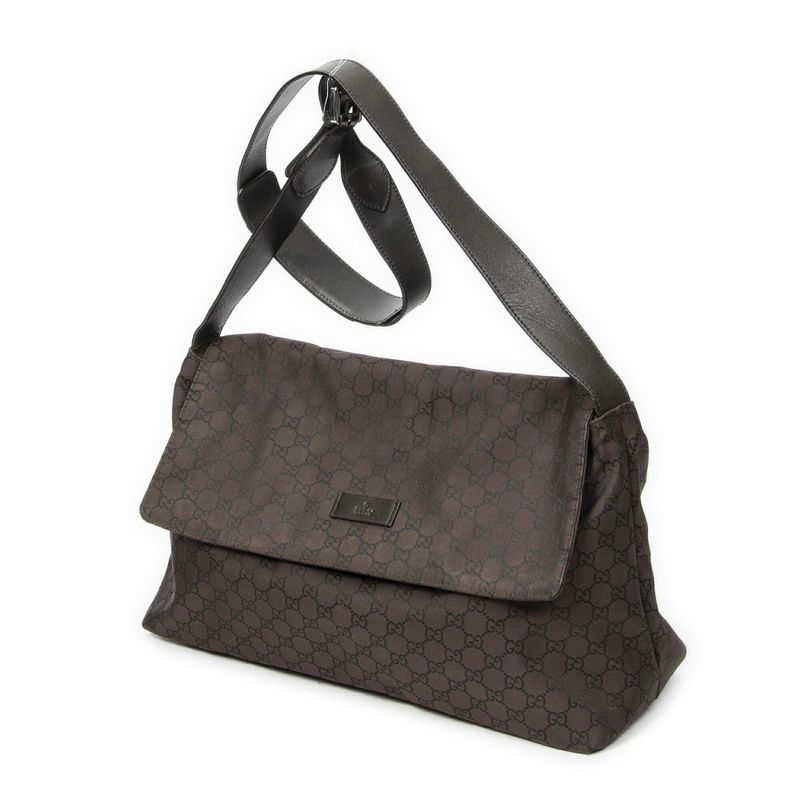 Gucci Large Flap Messenger Brown GG Nylon Canvas AB