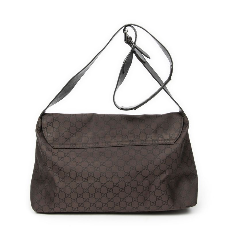 Gucci Large Flap Messenger Brown GG Nylon Canvas AB