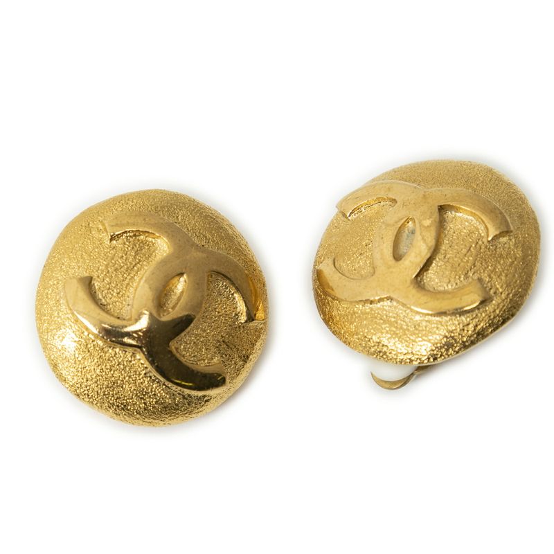 Chanel Coco Mark Round Clip Type Earrings Gold Plated A