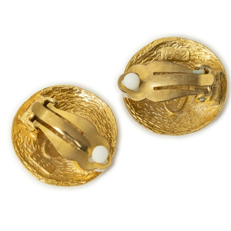 Chanel Coco Mark Round Clip Type Earrings Gold Plated A