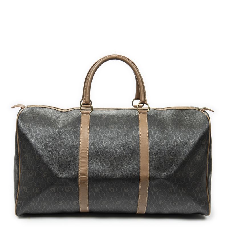 DIOR Vintage Large Travel Boston Grey/brown Honeycomb PVC Canvas AB