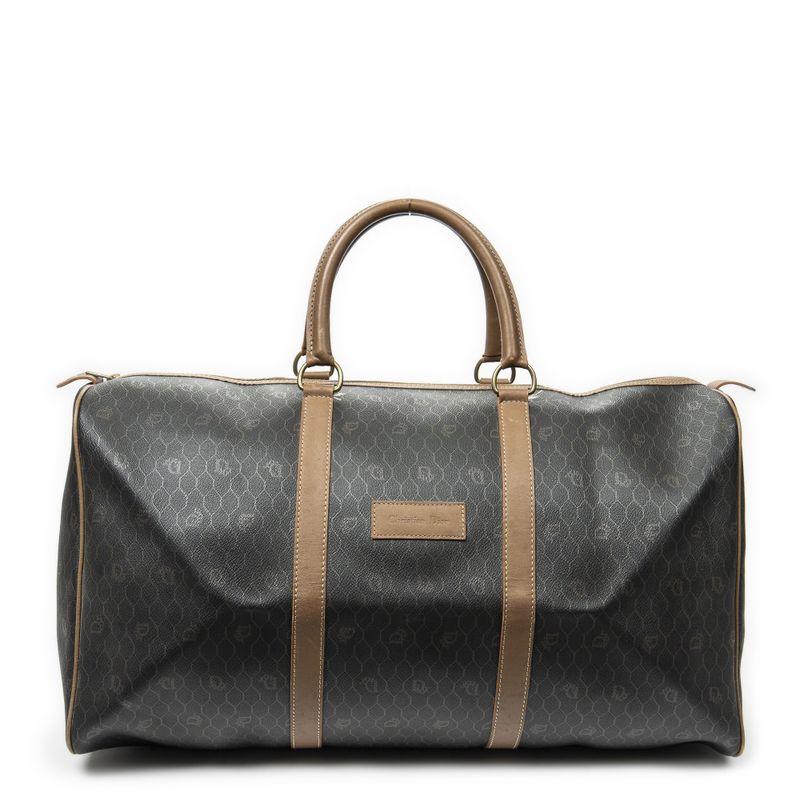 DIOR Vintage Large Travel Boston Grey/brown Honeycomb PVC Canvas AB